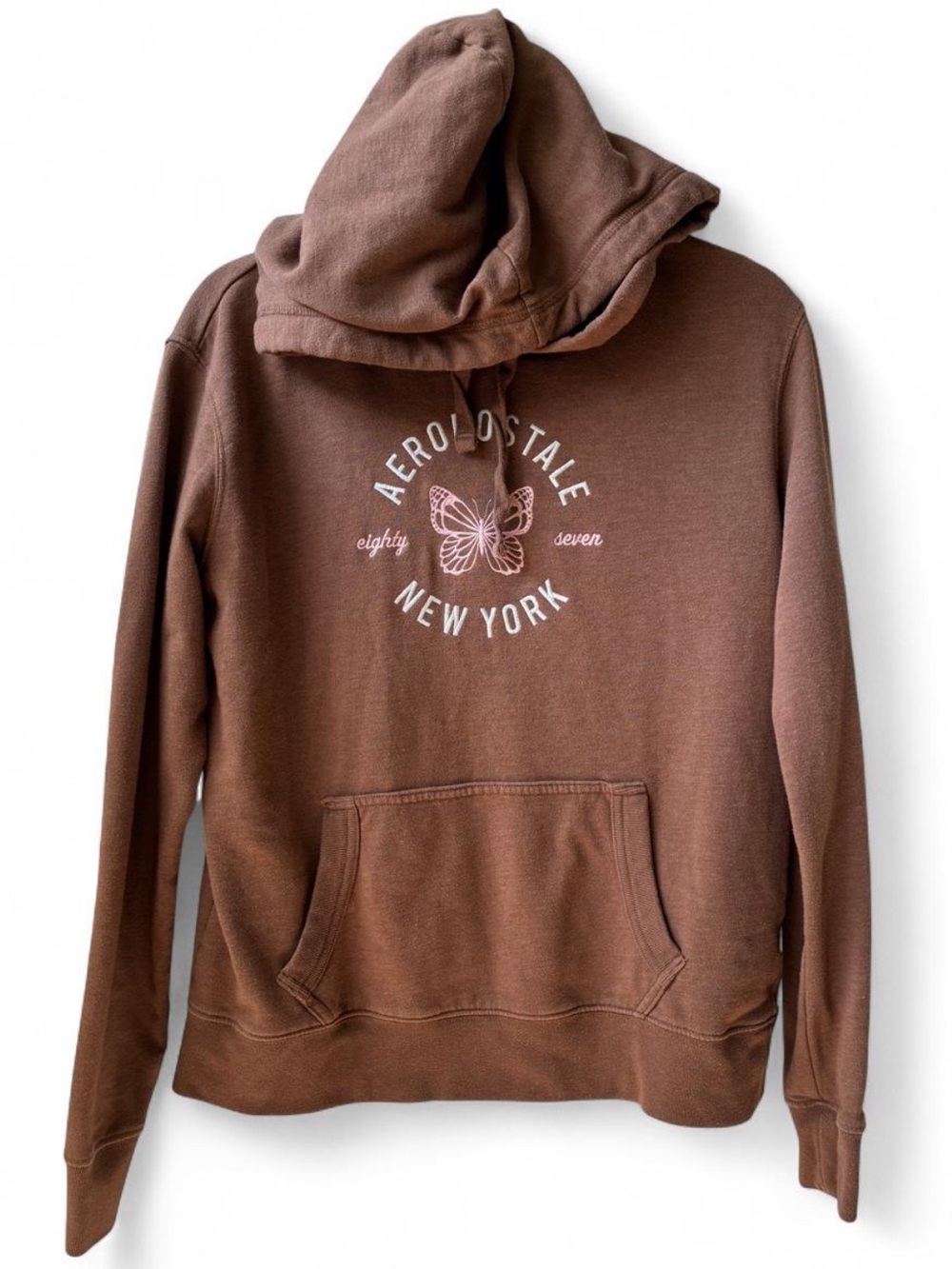 Aeropostale embroidered graphic Brown drawstring Hoodie Butterfly & NY girlhood